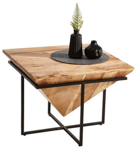 Couchtisch Aus Akazie Teilmassiv Mit Eisengestell