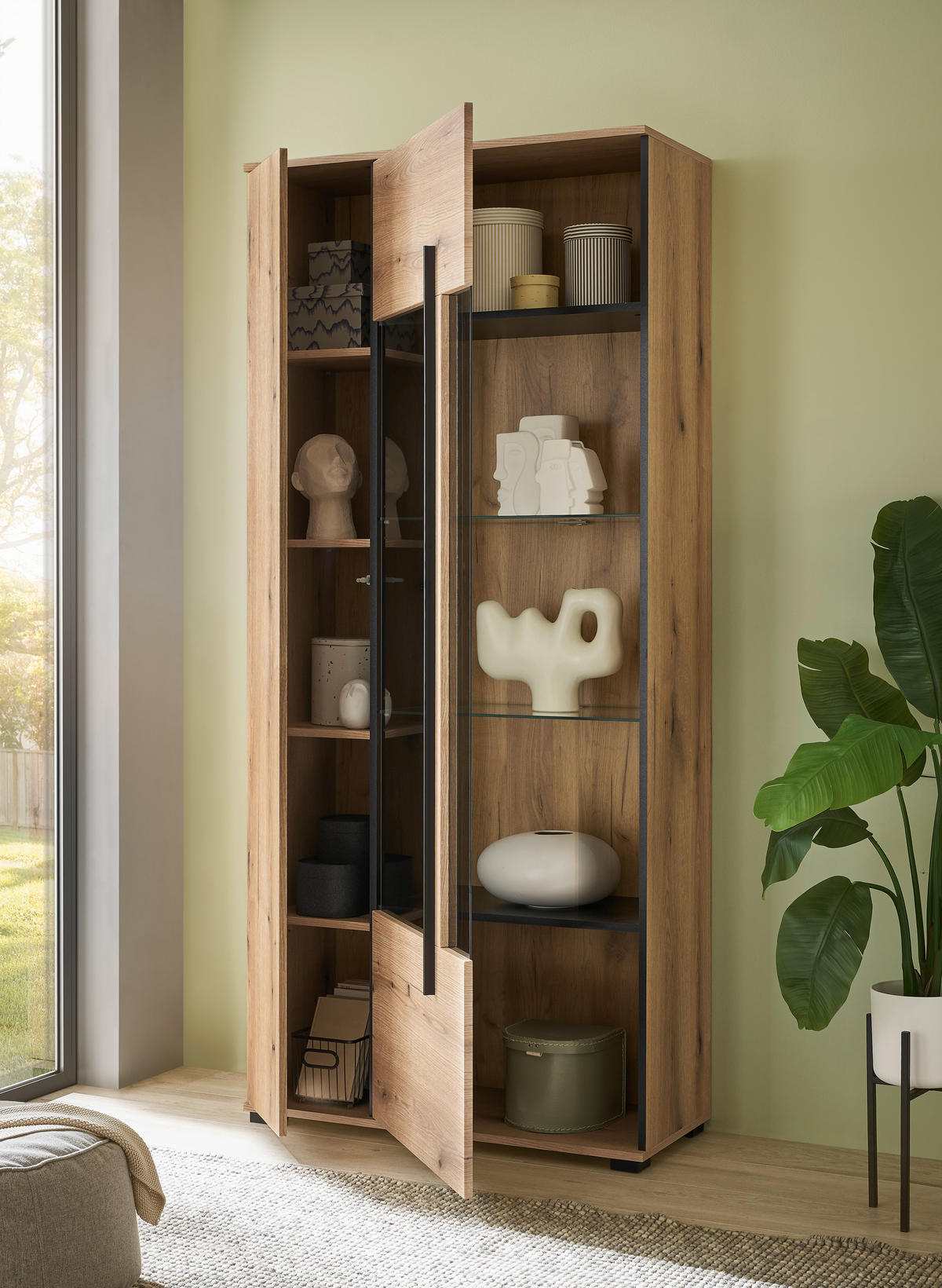 VITRINE  in Eichefarben  - Eichefarben/Schwarz, Design, Glas/Holzwerkstoff (90/200/37cm) - Livetastic