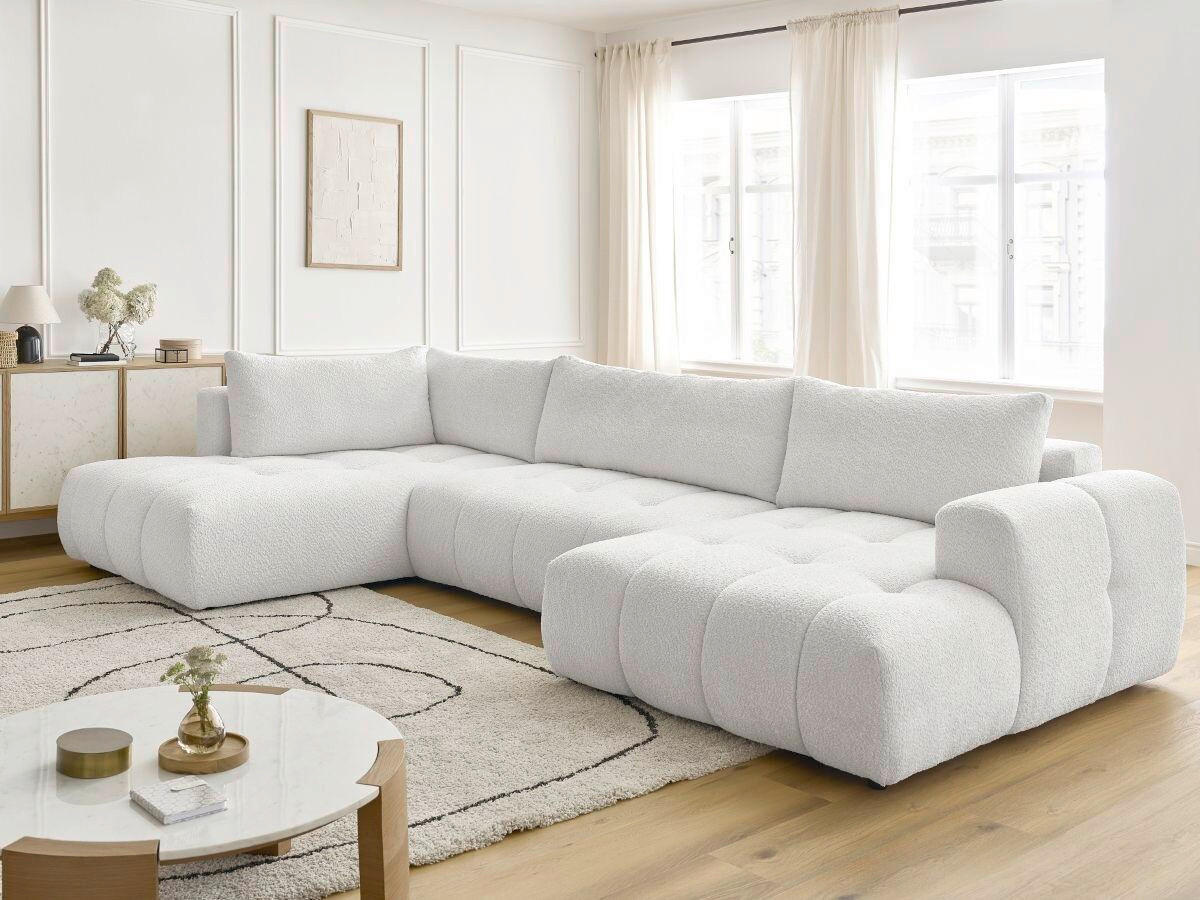 WOHNLANDSCHAFT  FUJI  Weiß Bouclé  - Schwarz/Weiß, MODERN, Kunststoff/Textil (204/377/160cm)