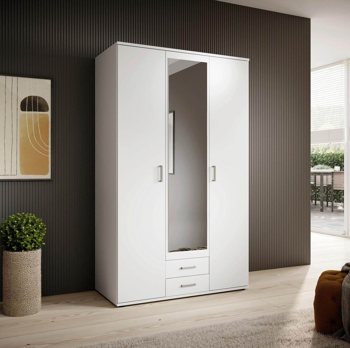 ȘIFONIER alb  - alb/culoare aluminiu, Konventionell, plastic/sticlă (120/196/53,5cm) - Carryhome