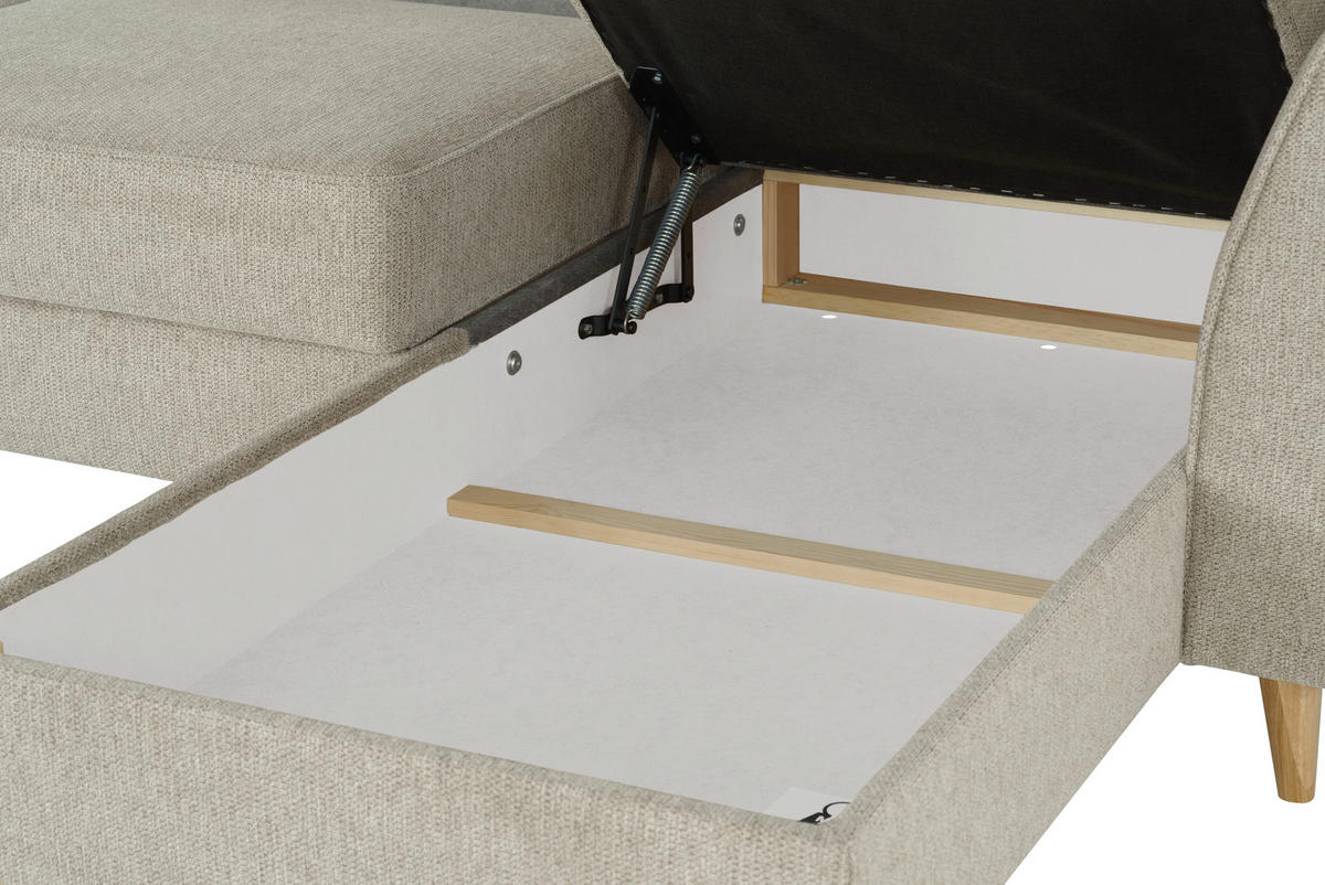 ECKSOFA in Flachgewebe Taupe  - Taupe/Eichefarben, KONVENTIONELL, Holz/Textil (265/159cm) - Carryhome