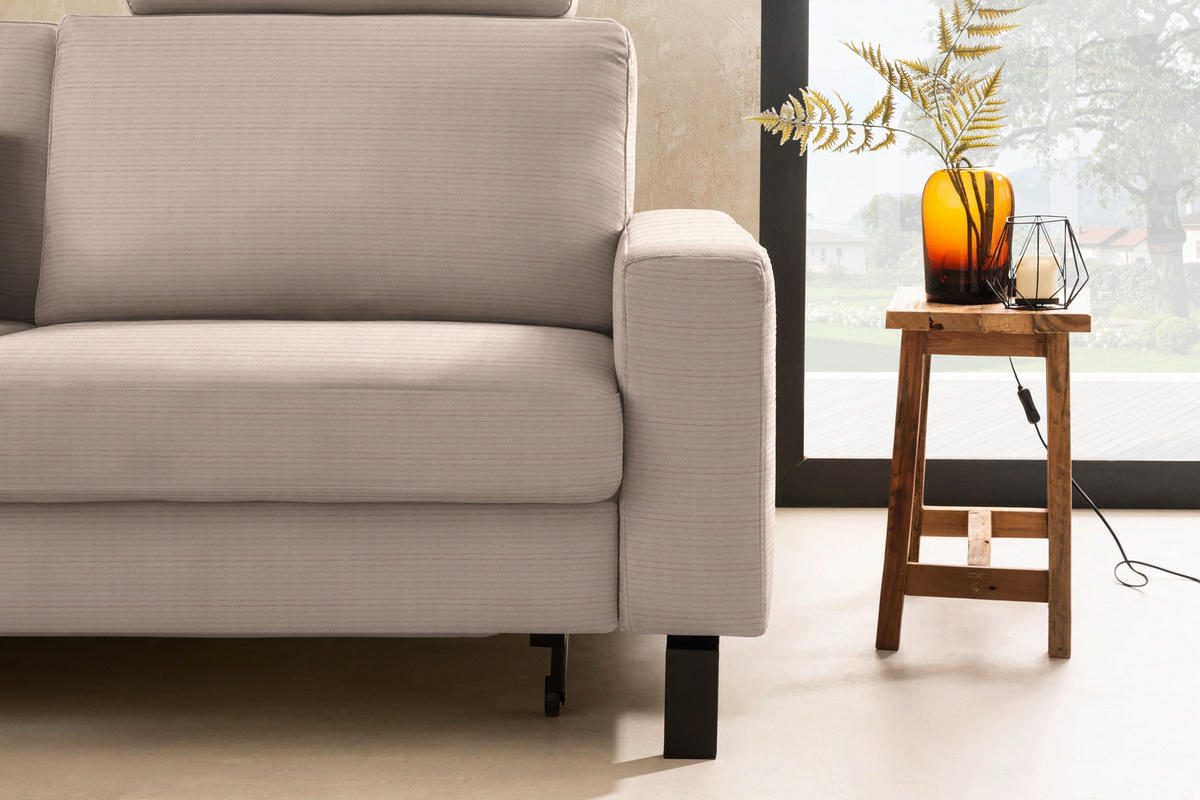 ECKSOFA  in Cord Taupe Rücken echt, Sitztiefenverstellung  185/298 cm  - Taupe/Schwarz, Design, Textil/Metall (185/298cm) - Pure Home Lifestyle