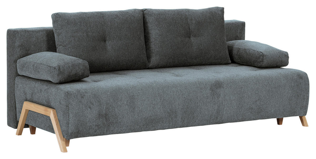 SCHLAFSOFA  mit Liegefunktion, Rücken echt Flachgewebe Dunkelgrau  - Dunkelgrau/Buchefarben, KONVENTIONELL, Holz/Textil (204/75/100cm) - Carryhome