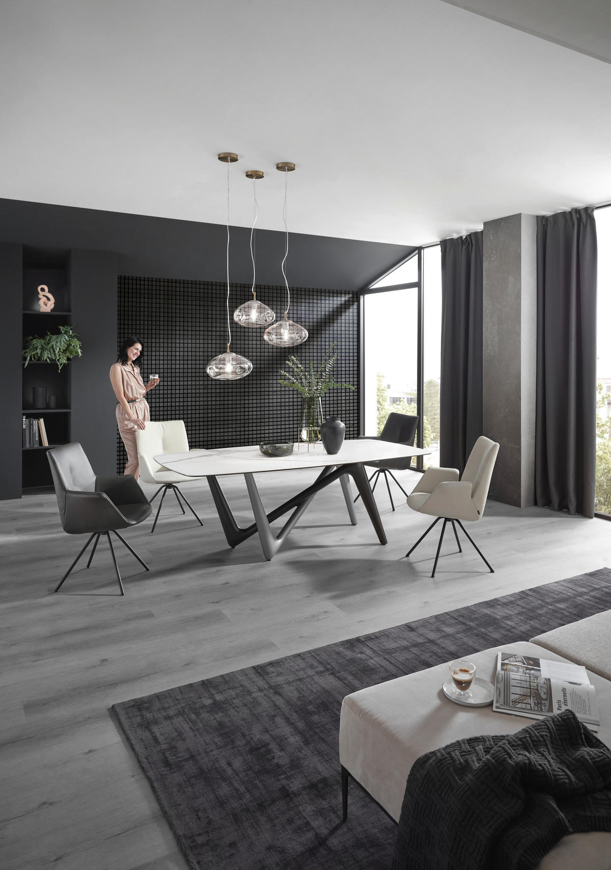 ESSTISCH in Kunststoff, Keramik 220/110/75 cm  - Anthrazit/Weiß, Design, Keramik/Kunststoff (220/110/75cm) - Dieter Knoll