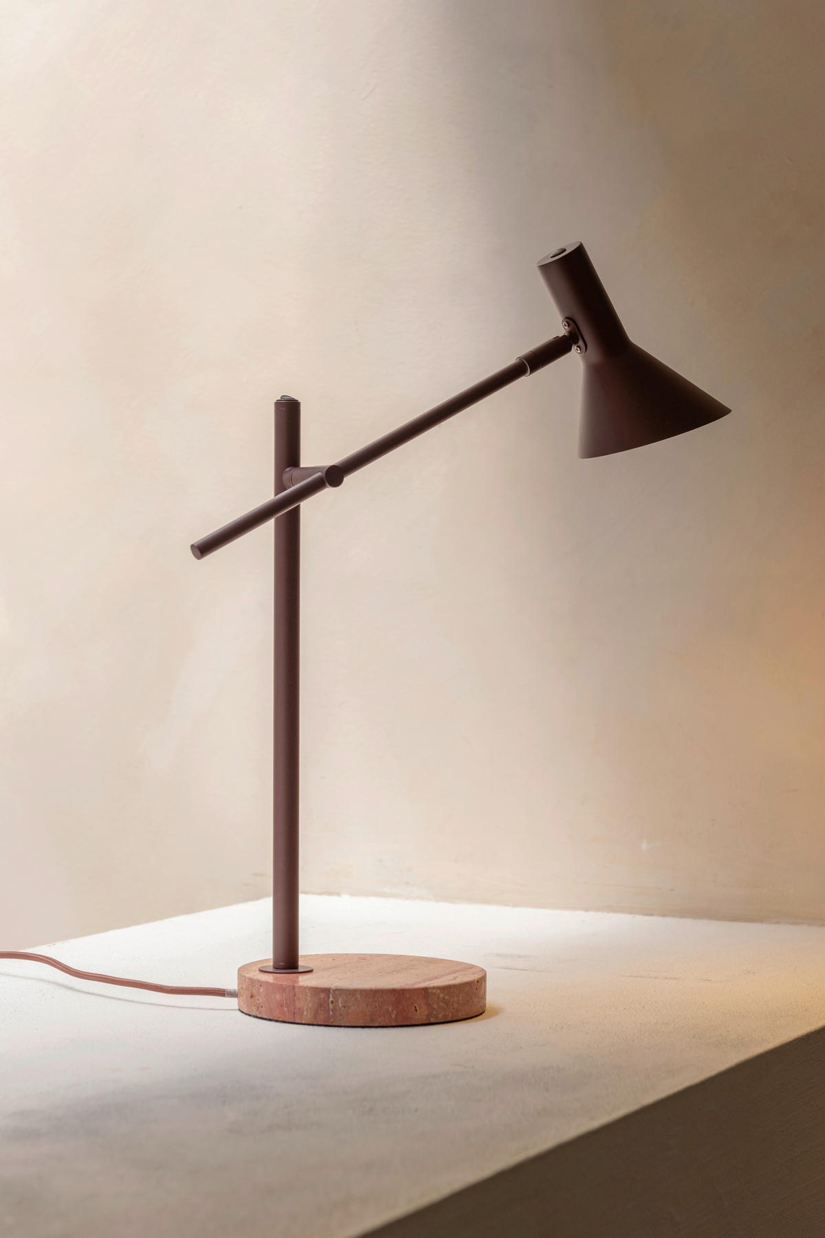 STOLNÍ LAMPA, nástěnný stmívač, E14, 44/18/59 cm - bordeaux, Design, kov/kámen (44/18/59cm) - It's about Romi