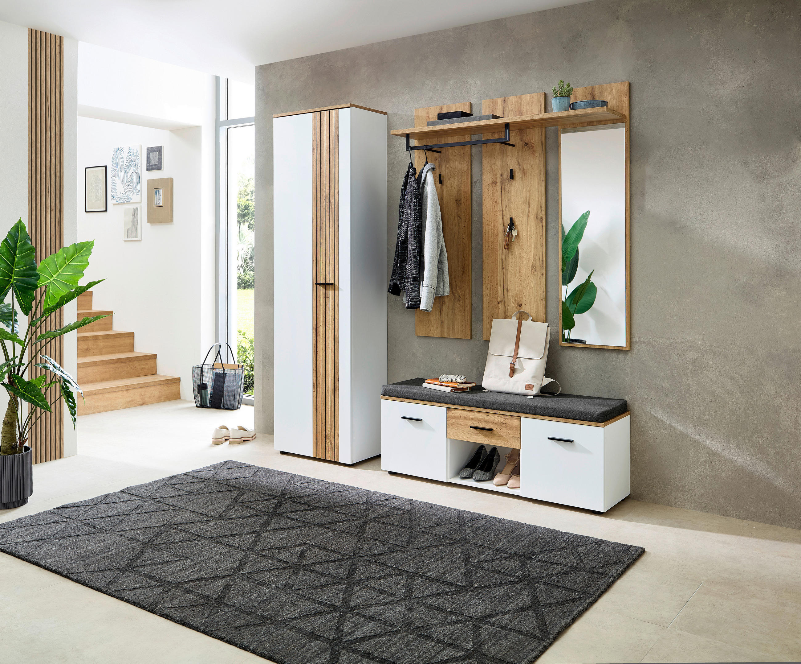 GARDEROBE 3-teilig  in 192/202/38 cm  - Eichefarben/Anthrazit, Basics, Glas/Holzwerkstoff (192/202/38cm) - Xora