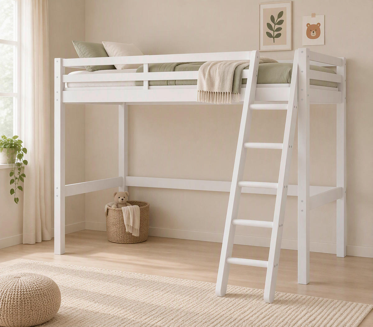 HOCHBETT 90/200 cm,  in Absturzsicherung, Rutsche, Lattenrost  - Weiß, MODERN, Holz (90/200cm) - Chameo