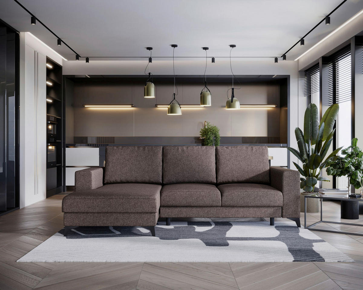 ECKSOFA in Flachgewebe Braun  - Schwarz/Braun, Design, Textil/Metall (156/244cm) - Livetastic