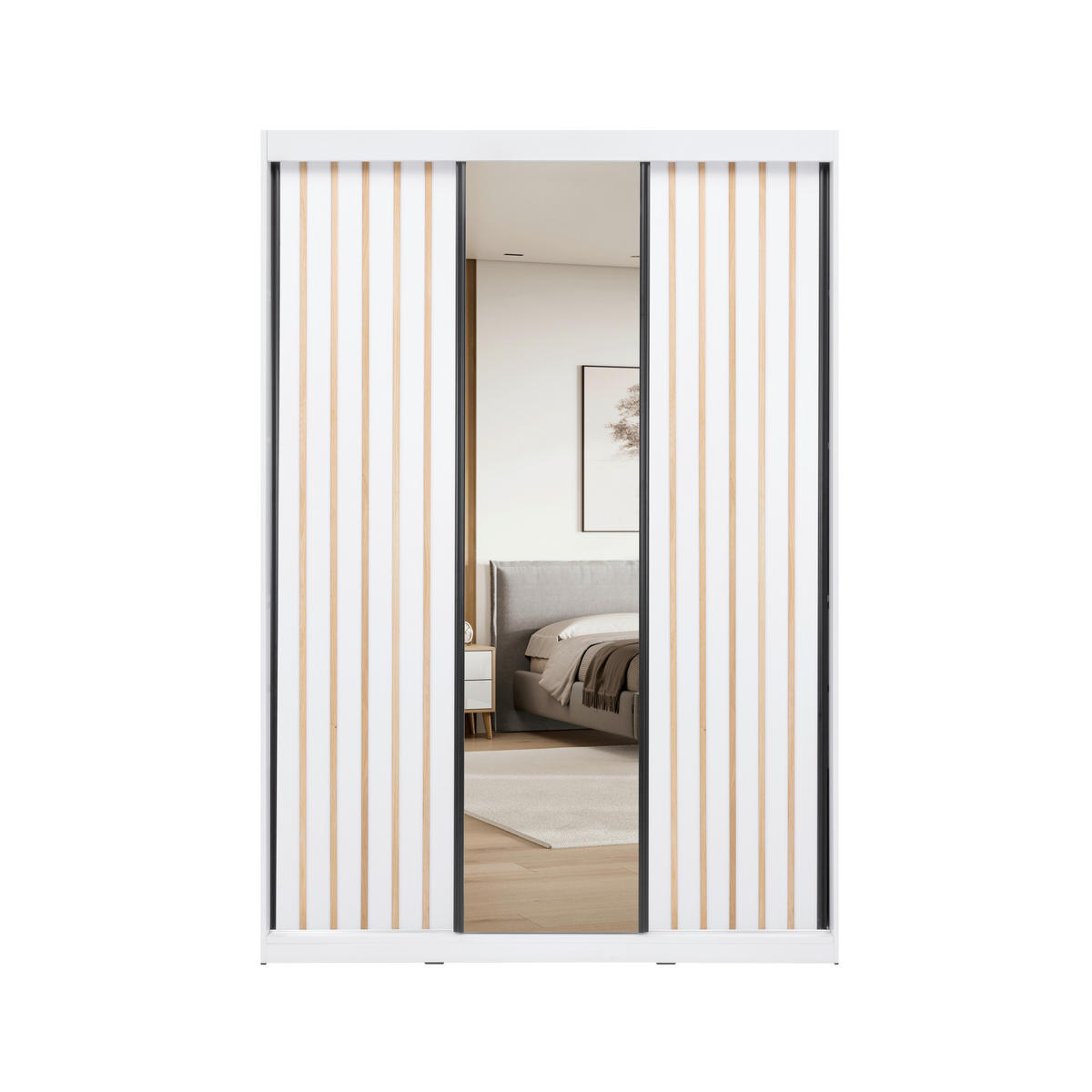 ORMAR S KLIZNIM VRATIMA bijela   - bijela/crna, Moderno, drvni materijal/metal (150/215/59,5cm) - P & B