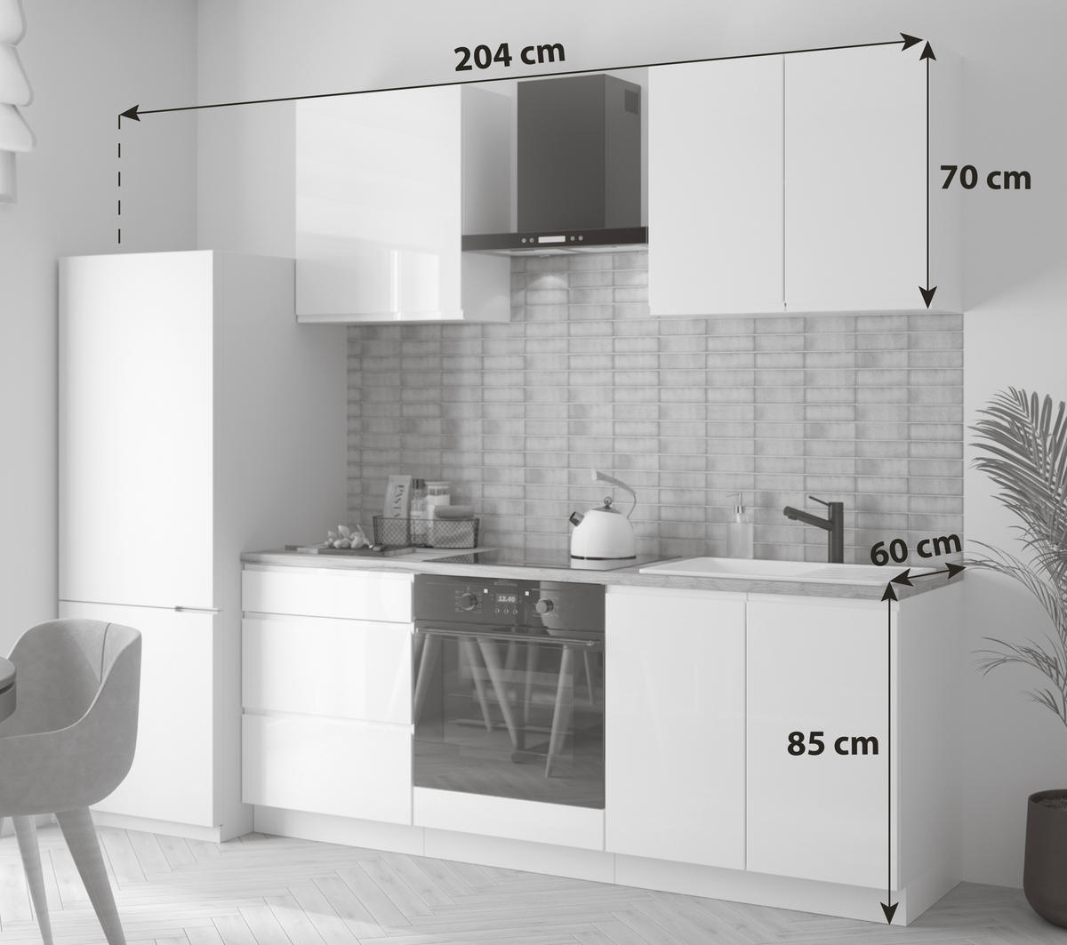 KÜCHENLEERBLOCK 204 cm   in Weiß Hochglanz  - Weiß Hochglanz/Weiß, Design, Holzwerkstoff (204cm) - MID.YOU