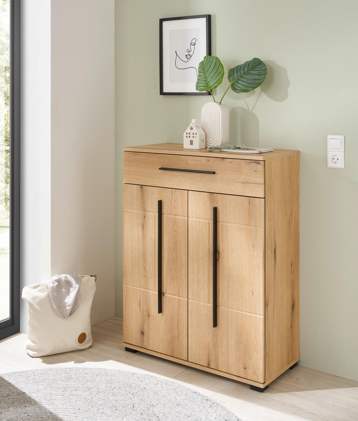 SCHUHSCHRANK Eichefarben  - Eichefarben/Schwarz, MODERN, Holzwerkstoff/Kunststoff (80/103/39cm) - MID.YOU