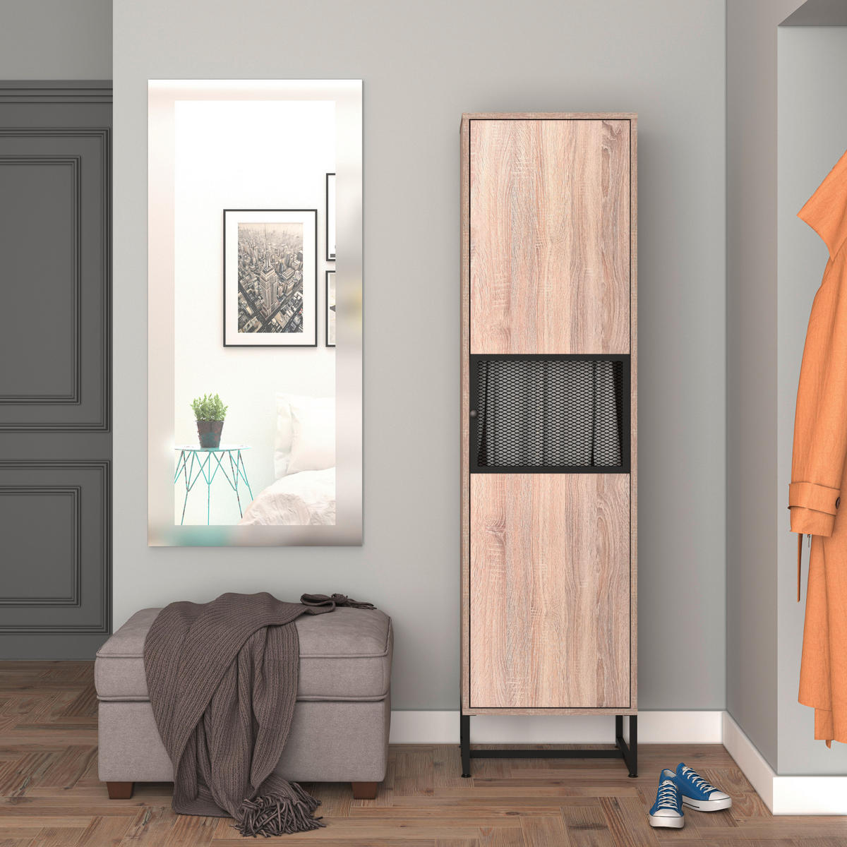GARDEROBENSCHRANK  in 50/190/41 cm  - Schwarz/Sonoma Eiche, MODERN, Holzwerkstoff/Metall (50/190/41cm) - Novel
