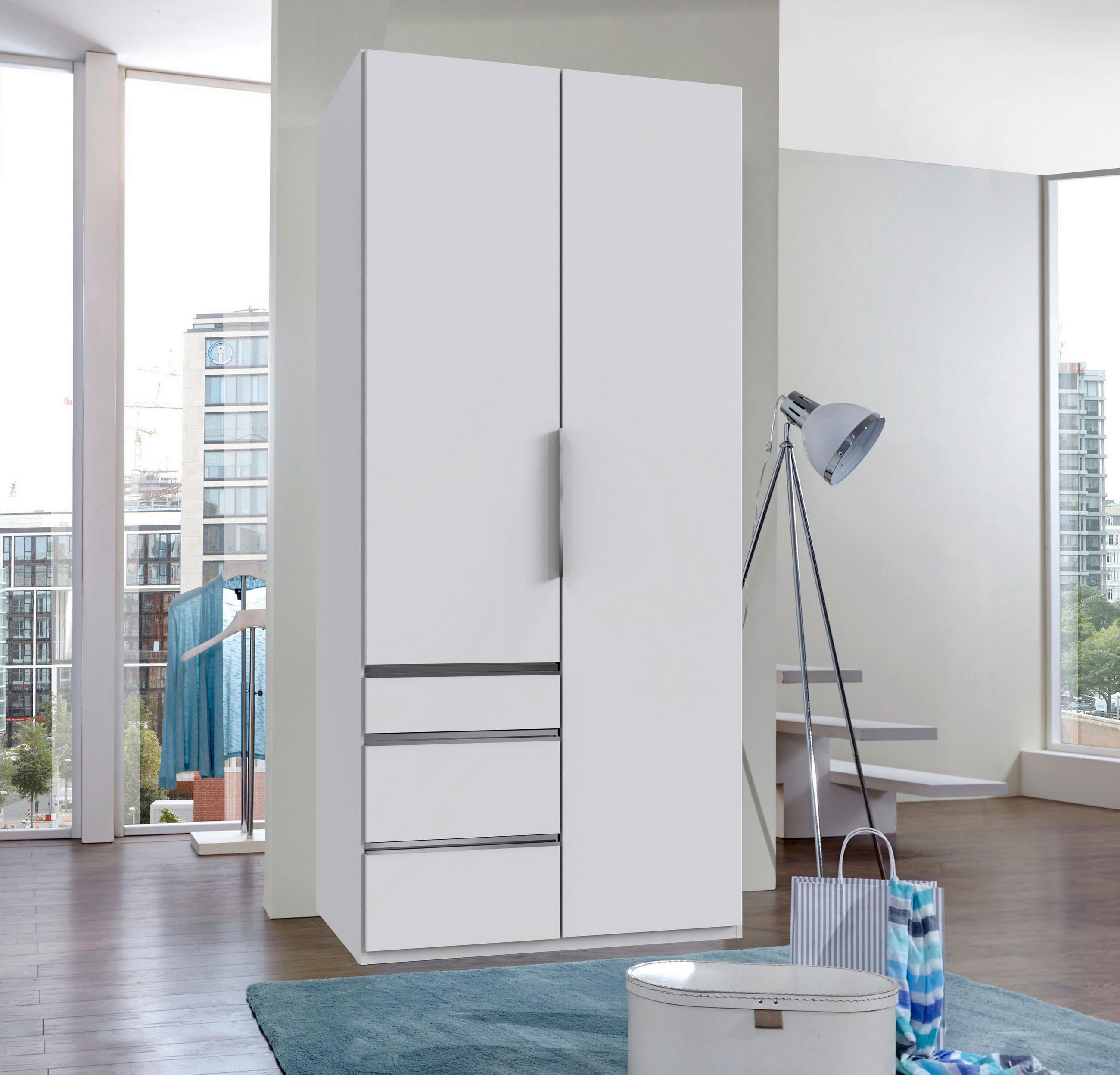 DREHTÜRENSCHRANK Weiss  - Chromfarben/Weiss, Modern, Holzwerkstoff/Metall (100/216/58cm) - MID.YOU