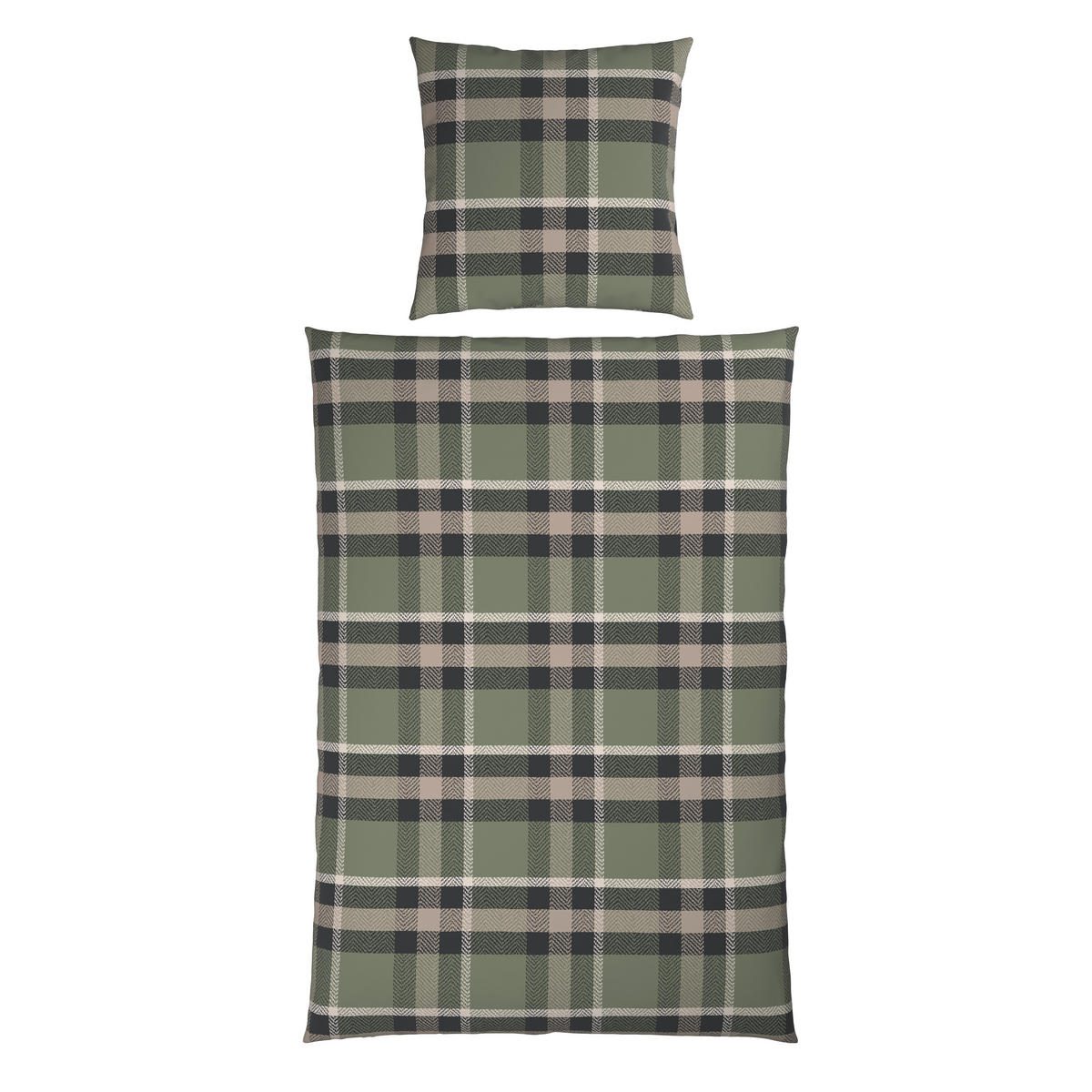 BETTWÄSCHE 2-teilig Flanell 135/200 cm  - Anthrazit/Grün, Textil (135/200cm) - Novel