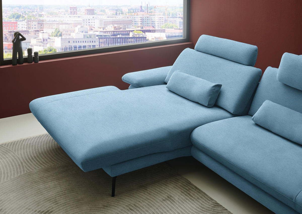 ECKSOFA Chenille, Flachgewebe Blau  - Blau/Schwarz, Design, Textil/Metall (180/284cm) - Dieter Knoll