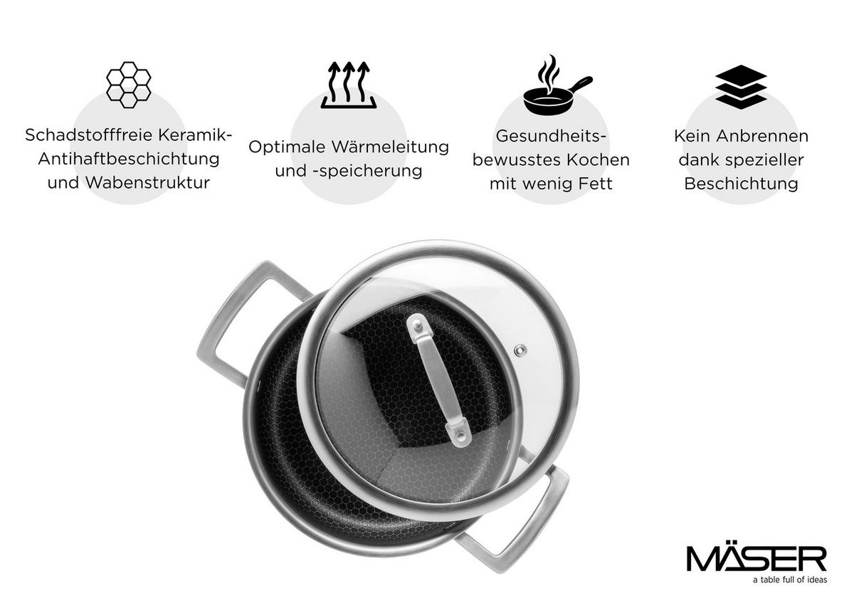 KOCHTOPF HESTIA KERAMIK 2,8 l  - Silberfarben/Schwarz, Basics, Metall (20/15cm) - Mäser