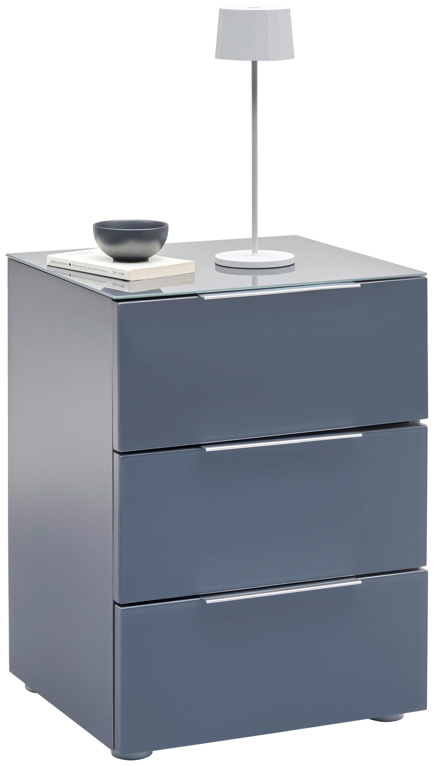 NACHTSCHRANK 45/60/42 cm  - Anthrazit Hochglanz/Alufarben, Design, Glas/Holzwerkstoff (45/60/42cm) - Voleo