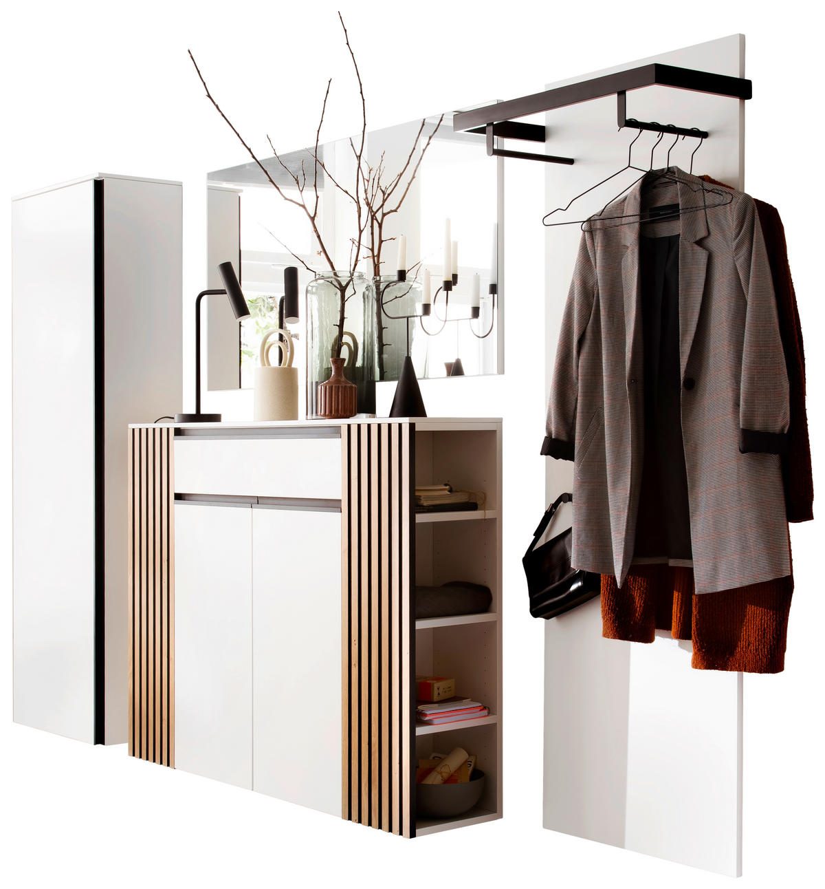 GARDEROBE 4-teilig  in 280/200/30 cm  - Weiss/Eichefarben, Design, Holz/Holzwerkstoff (280/200/30cm) - Moderano
