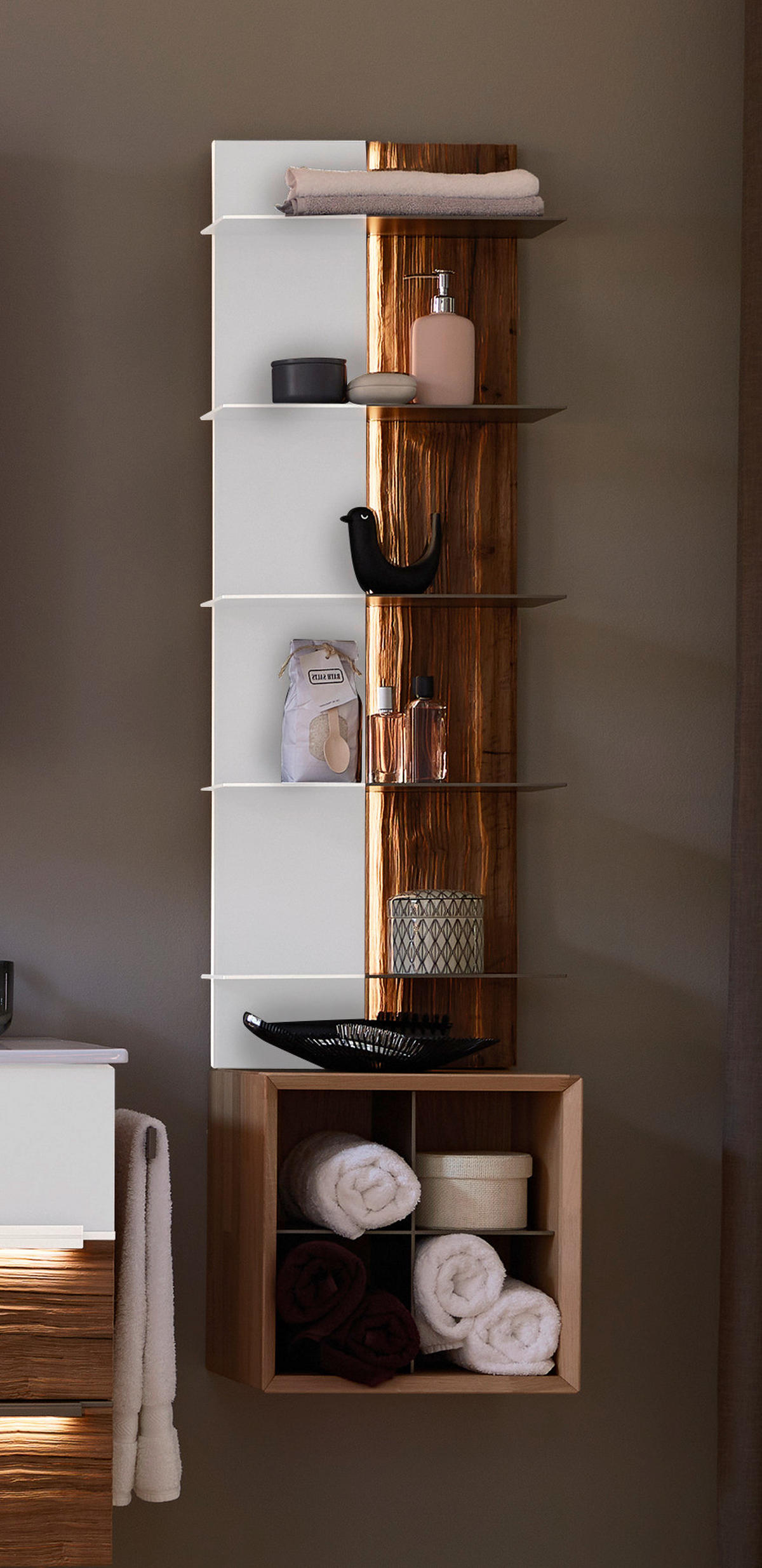 BADEZIMMERREGAL 38,4/115,2/17,8 cm  - Alteiche/Titanfarben, Natur, Glas/Holz (38,4/115,2/17,8cm) - Musterring