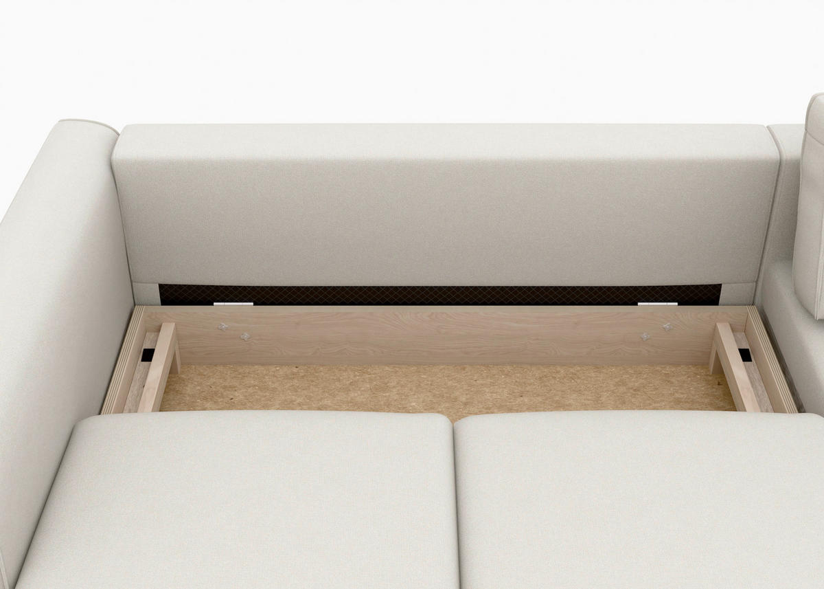 ECKSCHLAFSOFA  mit Bettkasten erhältlich, Sitzqualitäten, Schlafen auf Sitzhöhe, Bettfunktion erhältlich, Rücken echt, Armteil links, Armteil rechts Struktur Sandfarben  - Sandfarben/Buchefarben, MODERN, Holz/Textil (232/161cm) - Trendmanufaktur