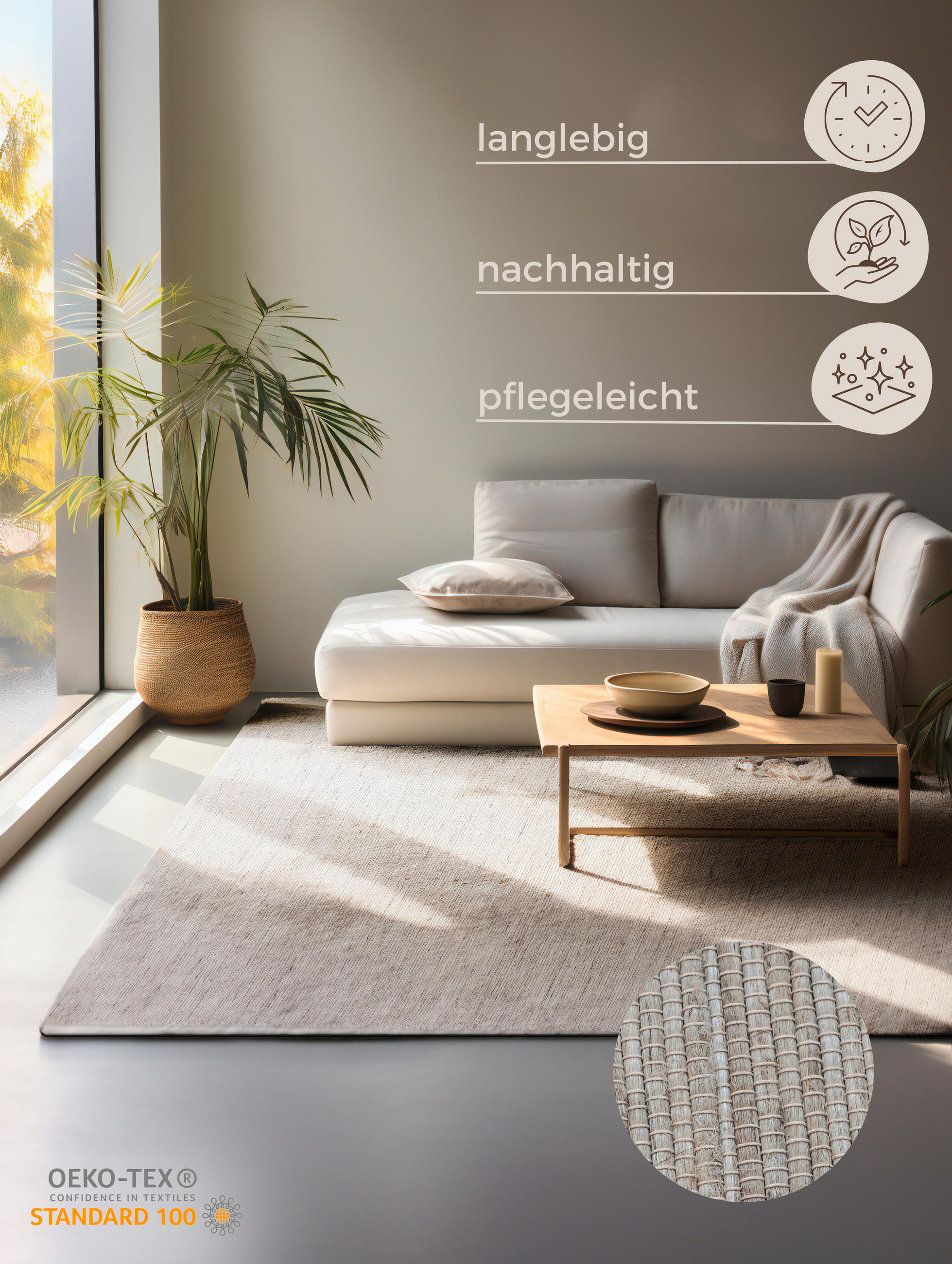 JUTETEPPICH 120/170 cm Handloom 1.0 Grauweiß  - Grauweiß, Basics, Textil (120/170cm)