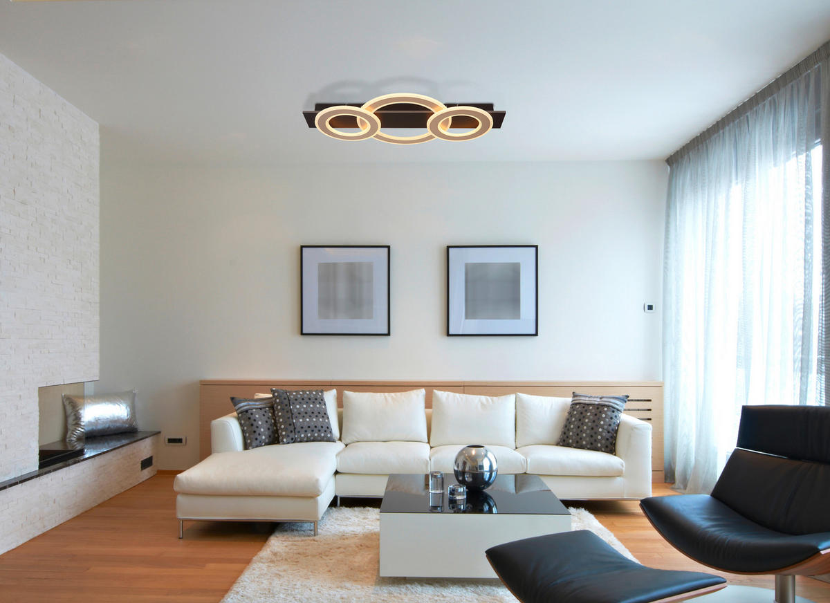 LED-DECKENLEUCHTE    73/35/7 cm  - Champagner/Dunkelbraun, Design, Holzwerkstoff/Kunststoff (73/35/7cm) - Globo