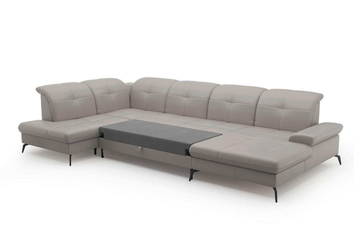 WOHNLANDSCHAFT in Vliesstoff Kombination Echtleder/Stoff Hellgrau  - Hellgrau/Schwarz, KONVENTIONELL, Leder/Textil (231/357/185cm) - Sit & More