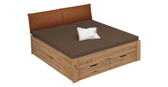 STAURAUMBETT 140/200 cm in Eichefarben - Eichefarben/Rostfarben, Design, Holzwerkstoff/Textil (140/200cm) - Xora