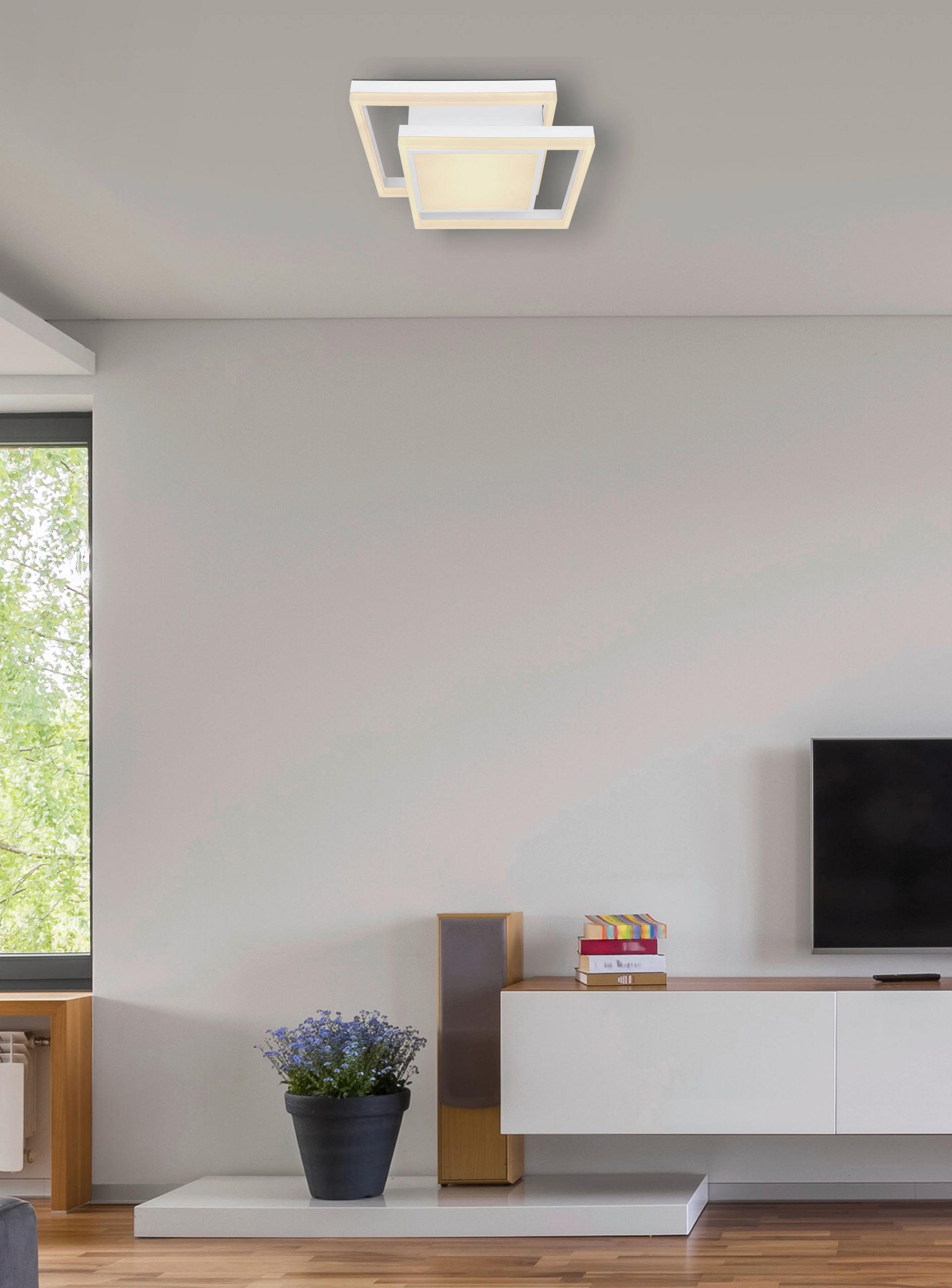 LED-DECKENLEUCHTE 22 W    41,5/41,5/10,5 cm  - Weiss/Opal, Basics, Kunststoff/Metall (41,5/41,5/10,5cm) - Globo