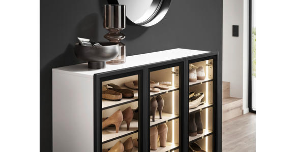 SCHUHSCHRANK  in 120/115/34 cm  - Kaschmir/Schwarz, Design, Glas/Holzwerkstoff (120/115/34cm) - Voleo