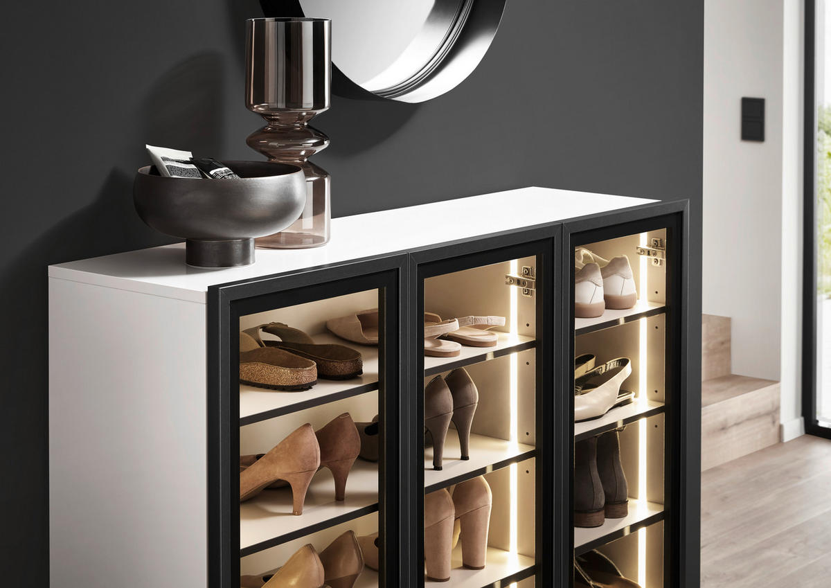 SCHUHSCHRANK Schwarz, Kaschmir  - Kaschmir/Schwarz, Design, Glas/Holzwerkstoff (120/115/34cm) - Voleo