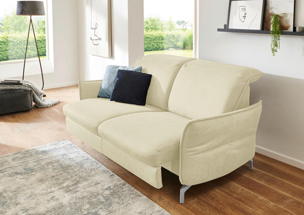 2,5-SITZER Echtleder Creme  - Creme/Nickelfarben, MODERN, Leder/Metall (185/89/109cm) - Livetastic