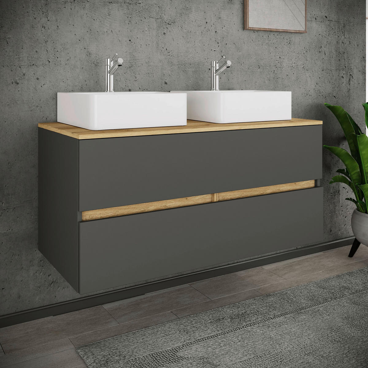 BADEZIMMER 3-teilig  in 111 cm  - Honigeiche/Anthrazit, Trend, Keramik/Holzwerkstoff (111cm) - MID.YOU