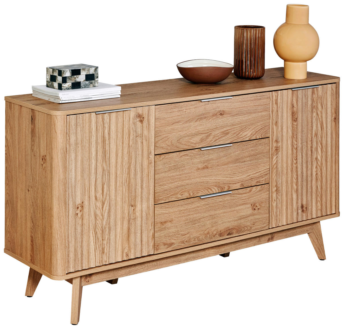 SIDEBOARD Wave  in 150/80/40 cm  - Eichefarben/Alufarben, LIFESTYLE, Holzwerkstoff/Metall (150/80/40cm)