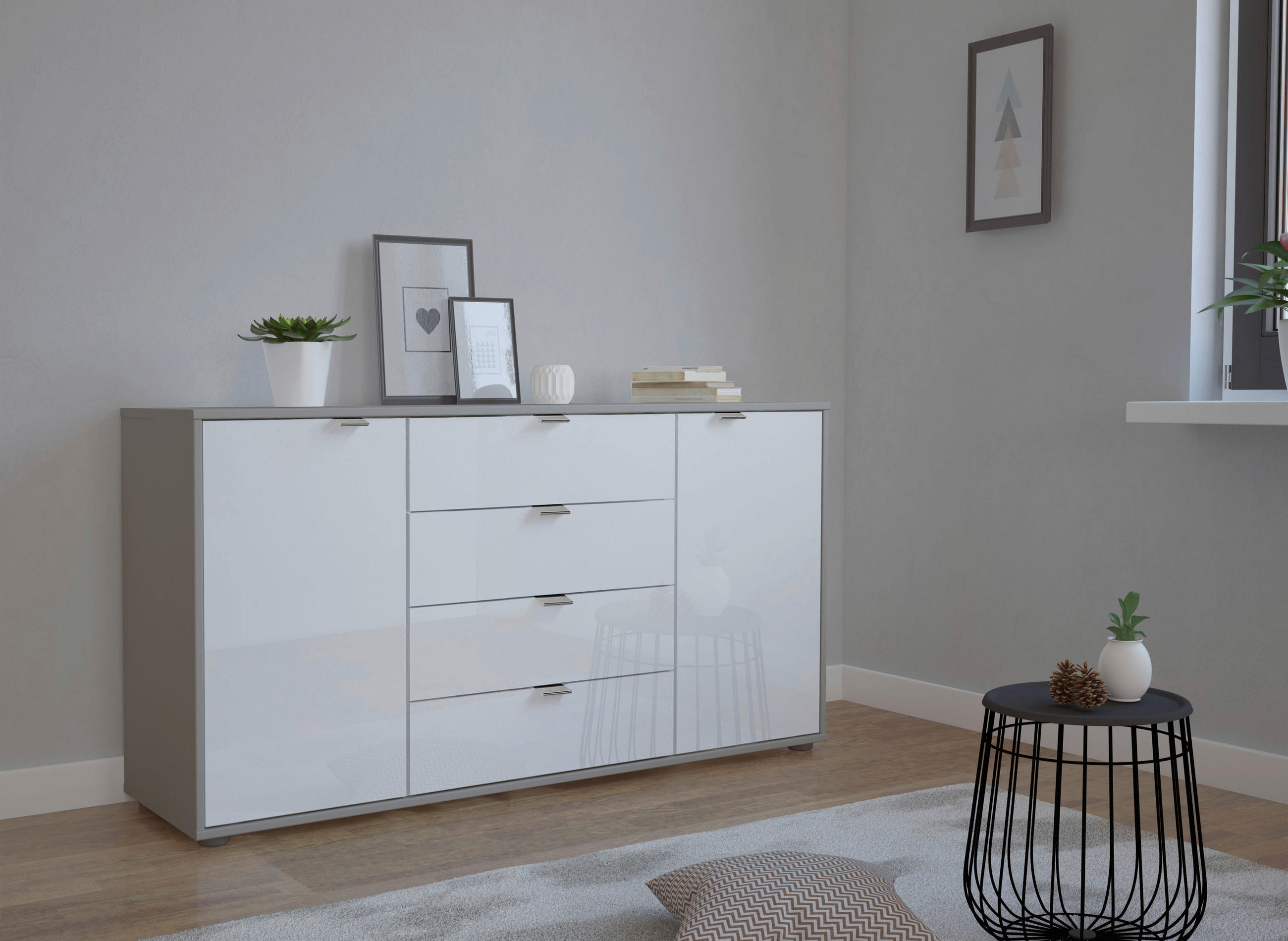 SIDEBOARD  in 140/70/43 cm  - Chromfarben/Schwarz, KONVENTIONELL, Glas/Holzwerkstoff (140/70/43cm) - Dieter Knoll