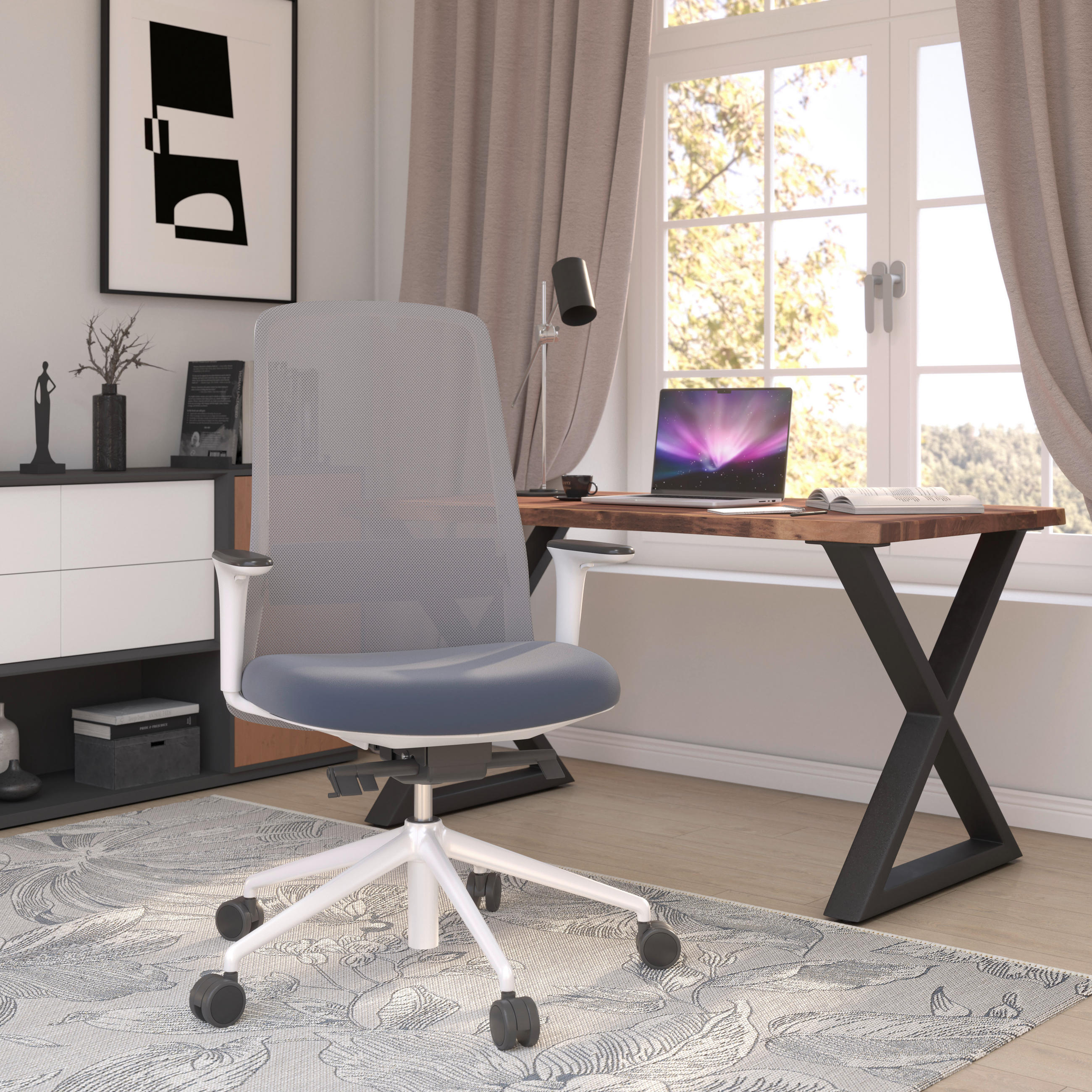 DREHSTUHL Lederlook Grau, Weiß, Dunkelblau  - Weiß/Dunkelblau, MODERN, Kunststoff/Textil (70/103-115/70cm)