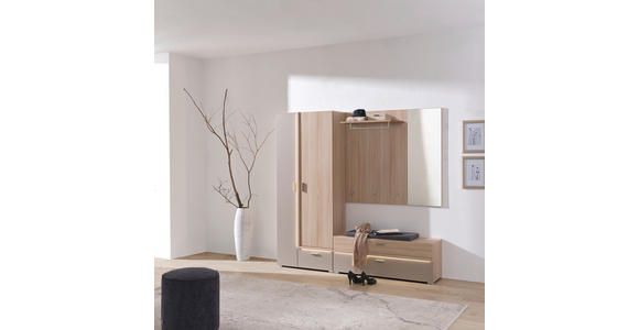 GARDEROBE 3-teilig in 198/194/38 cm - Eiche Bianco/Grau, Design, Glas/Holzwerkstoff (198/194/38cm) - Voleo