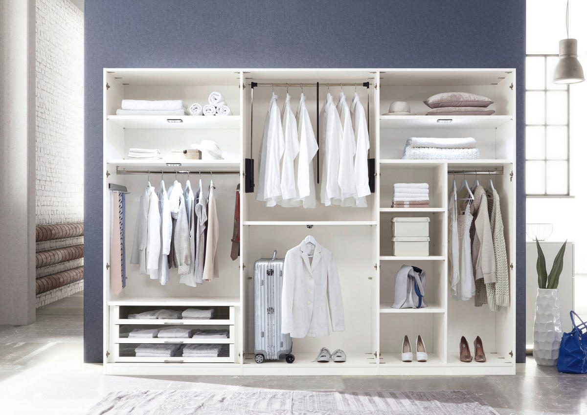 DREHTÜRENSCHRANK  in Weiß, Eichefarben  - Chromfarben/Eichefarben, Design, Holz/Holzwerkstoff (299/222/62cm) - Valdera