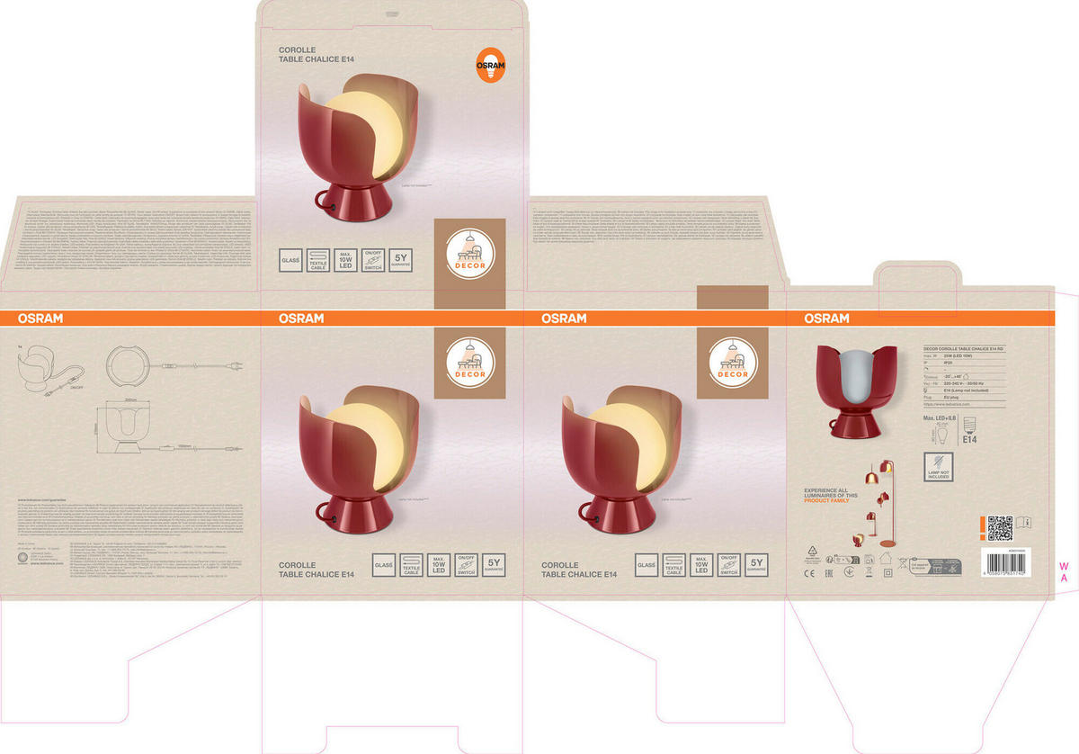 TISCHLEUCHTE 20/21 cm   - Dunkelrot, Basics, Metall (20/21cm) - Osram