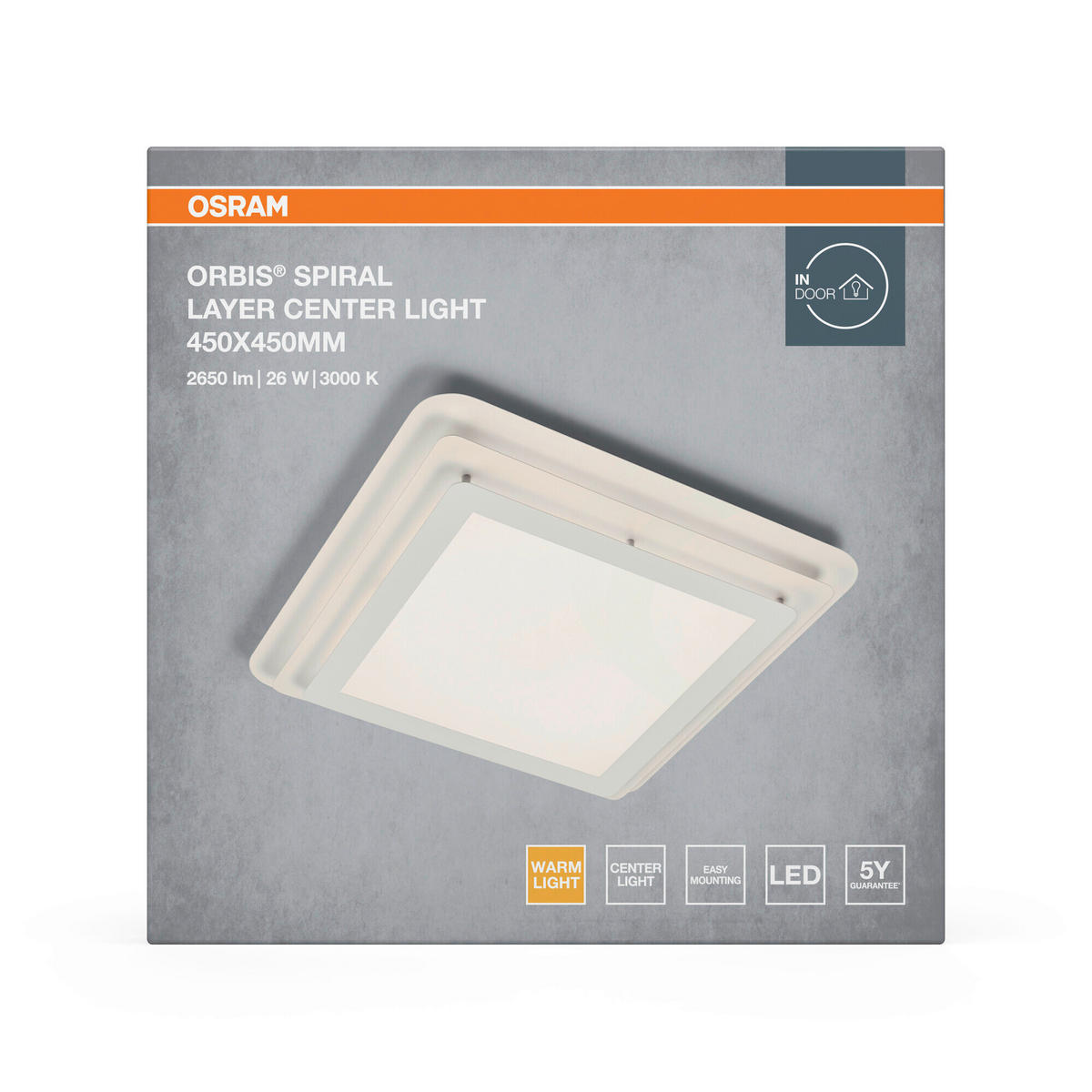 LED-DECKENLEUCHTE Orbis Spiral Layer Square 45/45/7 cm   - Weiß, Design, Kunststoff/Metall (45/45/7cm) - Osram