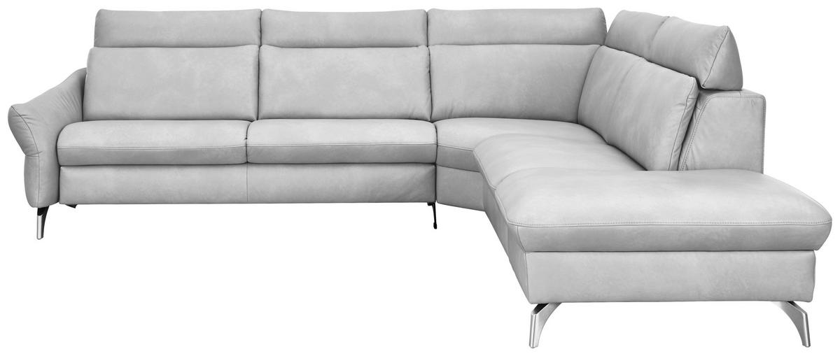 ECKSOFA in Echtleder Hellgrau  - Edelstahlfarben/Hellgrau, Konventionell, Leder/Metall (296/242cm) - Himolla Komfortklass