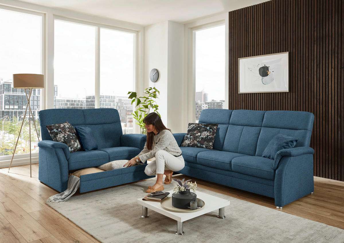 SITZGARNITUR Flachgewebe Blau  - Blau/Alufarben, Konventionell, Textil/Metall (142-194/100/89cm) - Beldomo Comfort