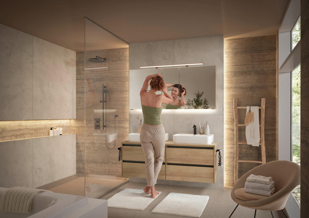 BADEZIMMER 4-teilig  in 152 cm  - Eichefarben/Weiß, Design, Glas/Keramik (152cm) - Musterring