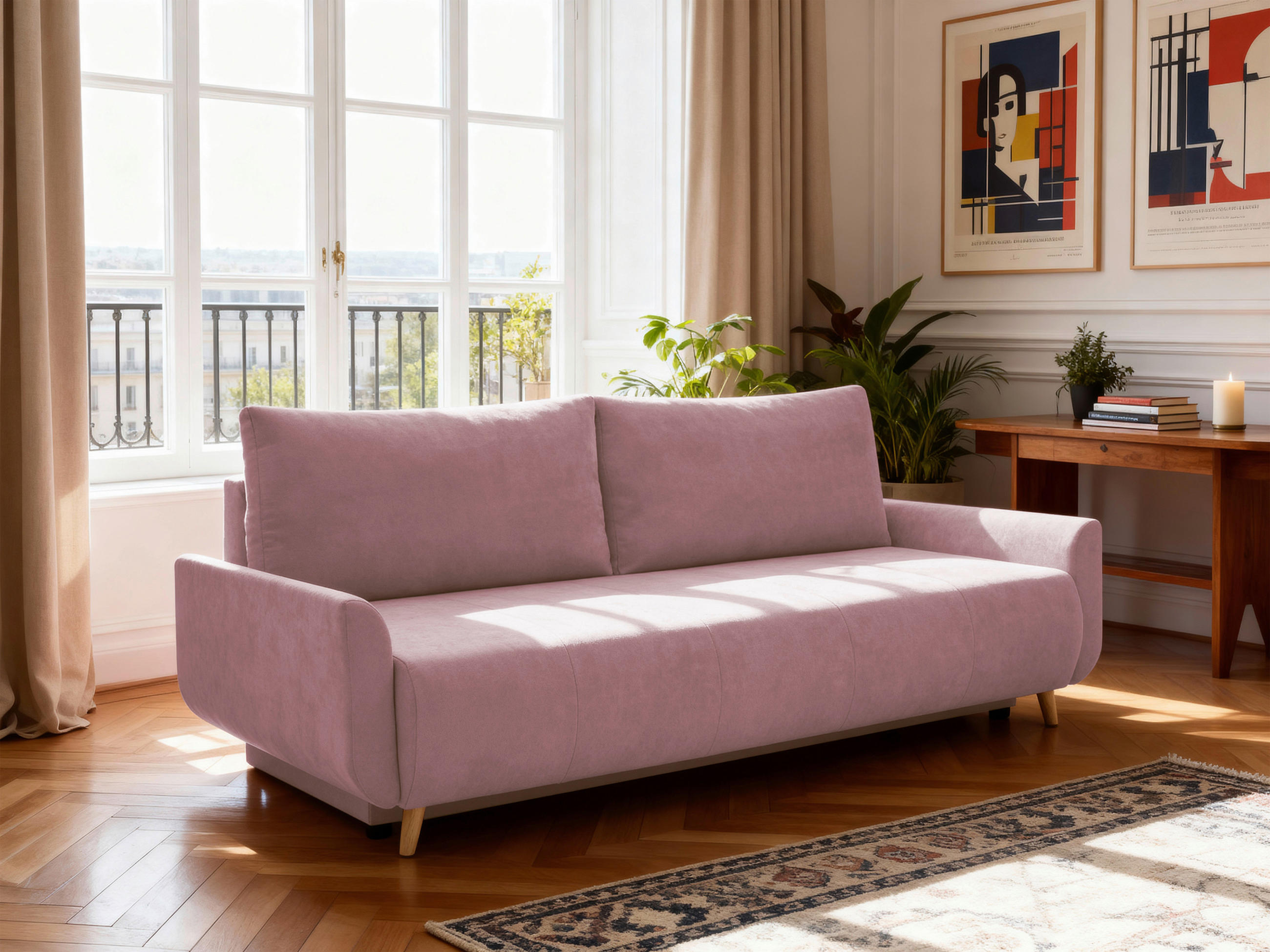 SCHLAFSOFA DUO Mikrofaser Rosa  inkl. Rückenkissen, Bettkasten, Schlaffunktion, Rücken echt  - Naturfarben/Rosa, Design, Textil (218/90/110cm) - P & B
