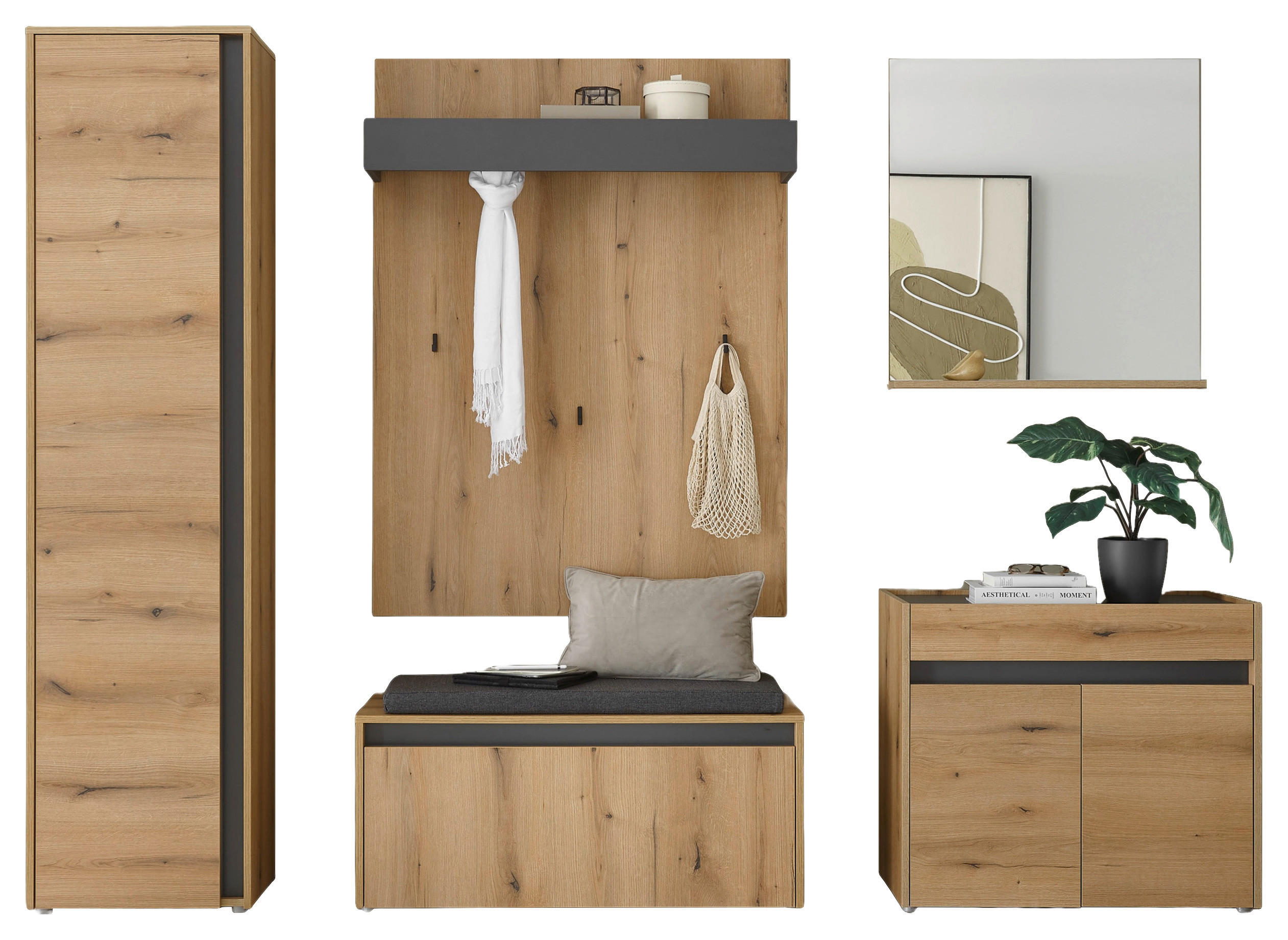 GARDEROBE 6-teilig  in 260/200/40 cm  - Eichefarben/Anthrazit, Design, Holzwerkstoff/Textil (260/200/40cm) - Modante