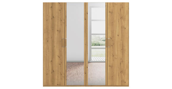 DREHTÜRENSCHRANK 201/197/60 cm 4-türig Eichefarben  - Eichefarben/Silberfarben, Design, Glas/Holzwerkstoff (201/197/60cm) - Novel