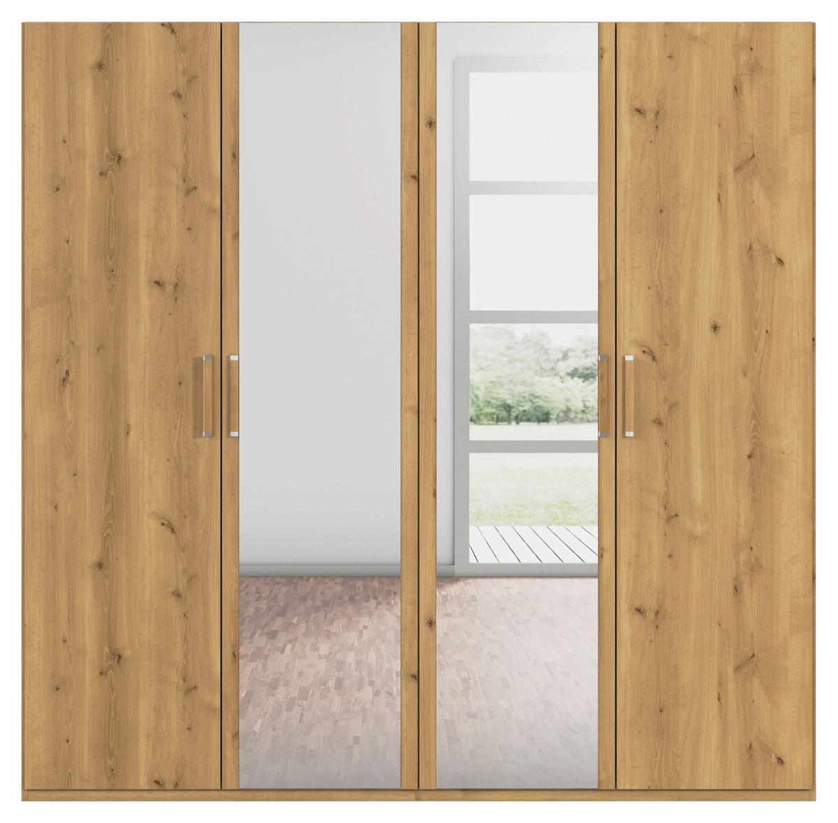 DREHTÜRENSCHRANK 201/197/60 cm 4-türig Eichefarben  - Eichefarben/Silberfarben, Design, Glas/Holzwerkstoff (201/197/60cm) - Novel