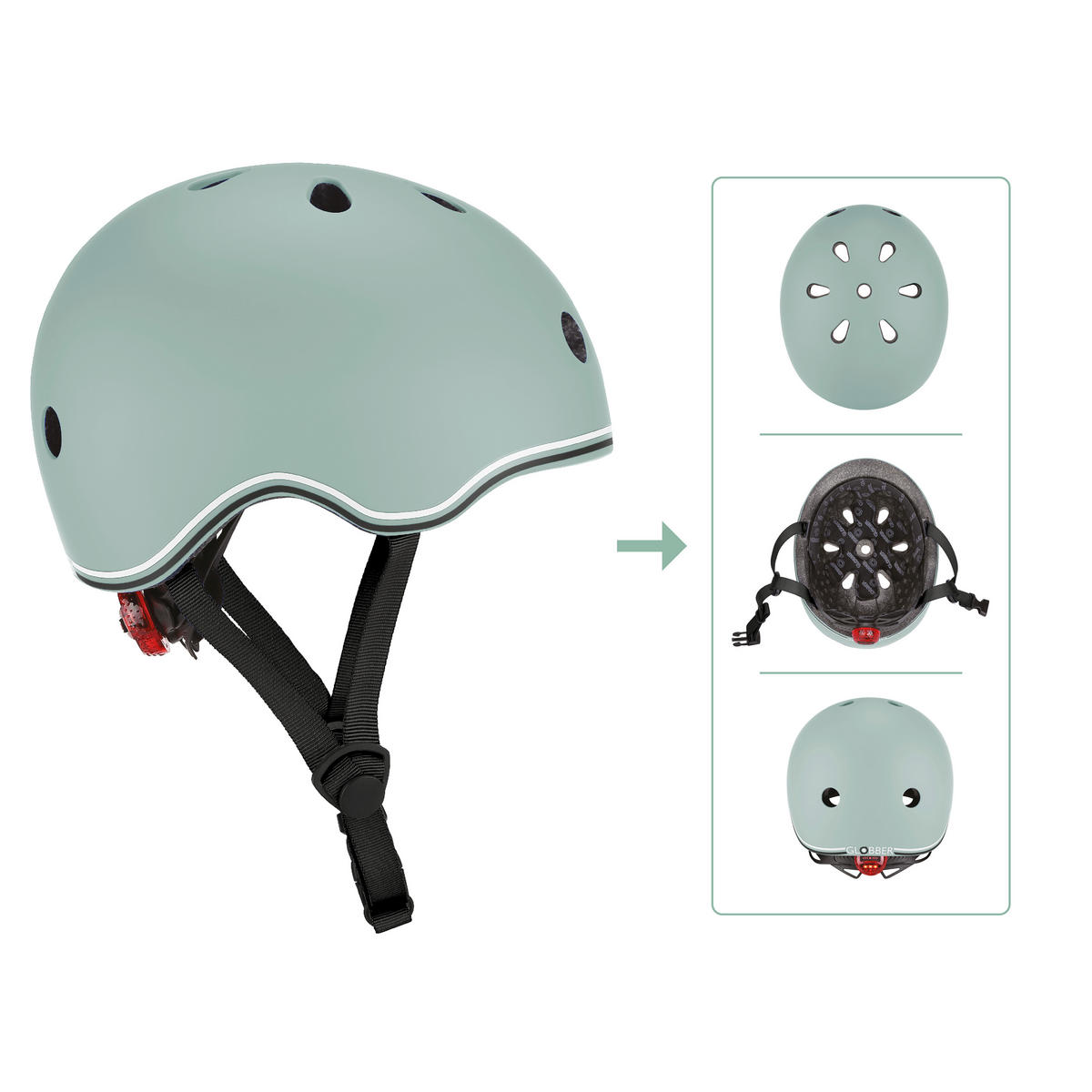 KINDERHELM HELM GO-UP LIGHTS  - Salbeigrün, Basics, Kunststoff (24/21/14,5cm) - GLOBBER