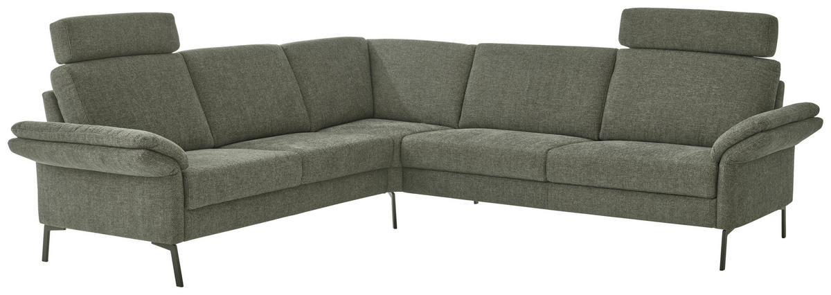 ECKSOFA  Chenille Olivgrün  - Schwarz/Olivgrün, Konventionell, Textil/Metall (249/269cm) - Pure Home Comfort