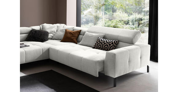 ECKSOFA Weiß Cord Rücken echt, Kopfteilverstellung, Sitzvorzug  - Schwarz/Weiß, KONVENTIONELL, Textil/Metall (219/311cm) - Hom`in